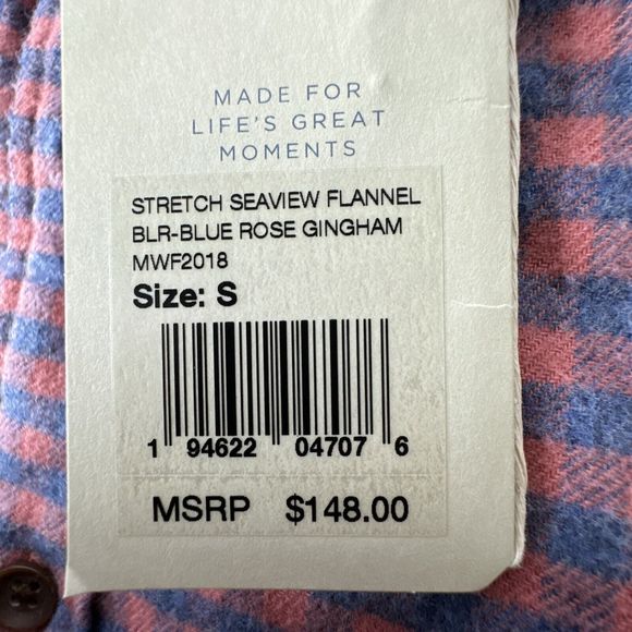 FAHERTY FLANNEL EVERYDAY STRETCH SEAVIEW Organic Cotton BLR Blue Rose Gingham S - Picture 4 of 9